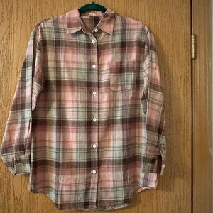 Plaid Button-Up Shirt - Pink and Brown- Small- NWT